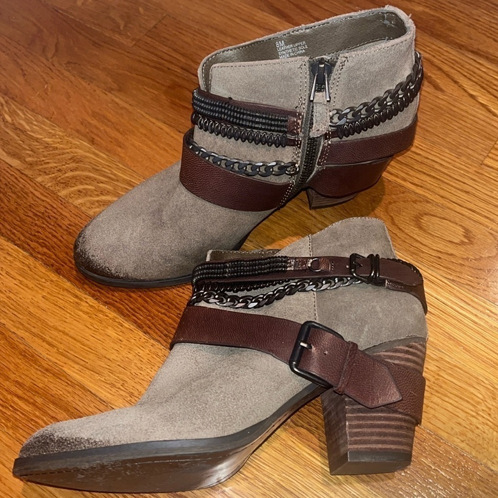 Trouve leather grunge style leather booties size 8 w/ metal & leather straps